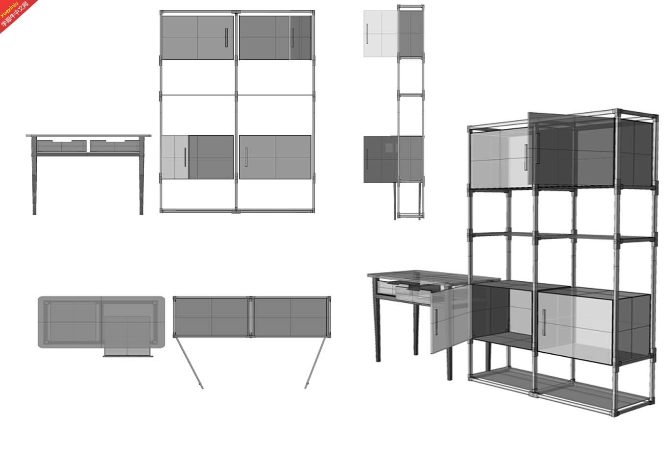 图53-2简单家用柜3视图