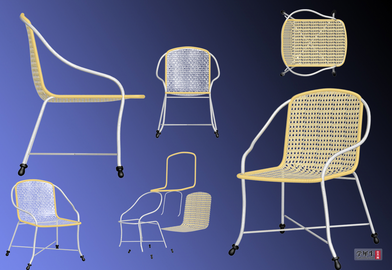图 1-3  •金屬架编织椅3结构及三视图