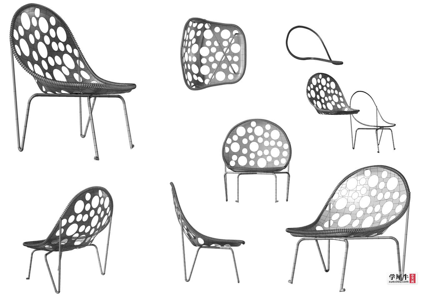图1-6 •编织椅面料骨架分觧及三视图
