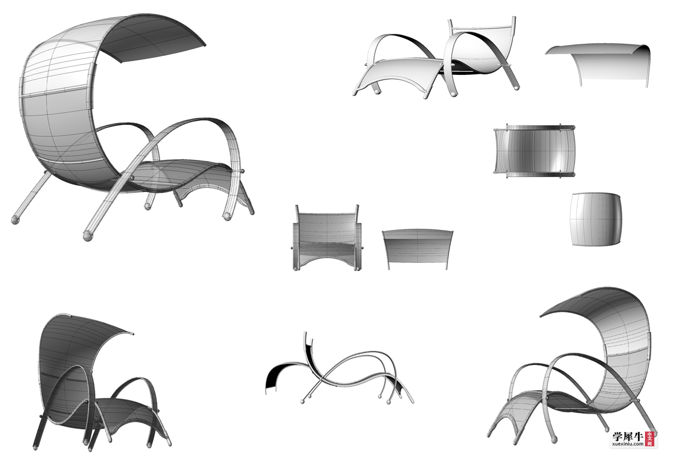 图3-5躺椅多向视图