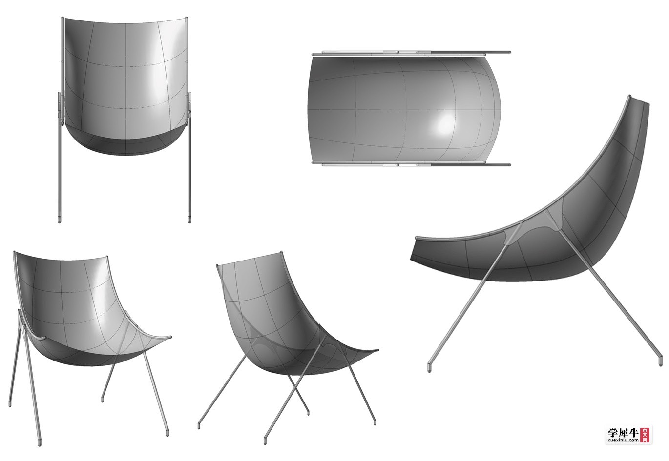 图 2-2 • 看图片学建模2—小椅三视图