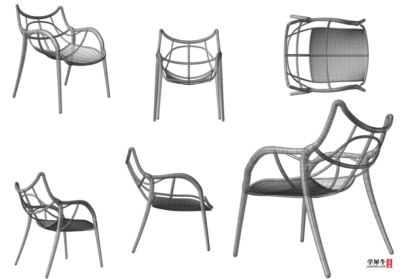 图4-2  • 管架空花椅三视图