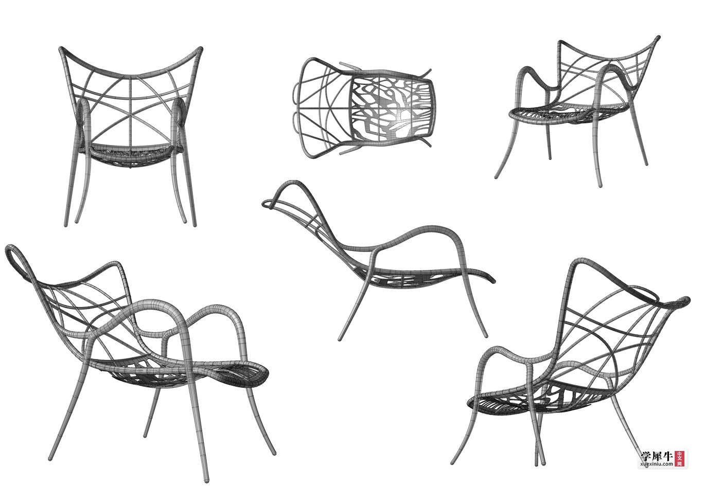 图 4-5 • 管架空花躺椅三视图