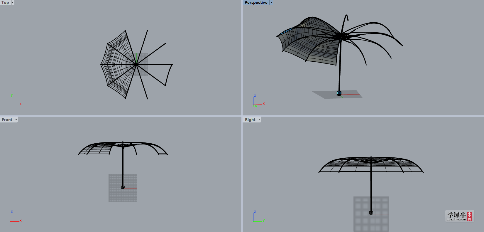 犀牛雨伞建模步骤图片
