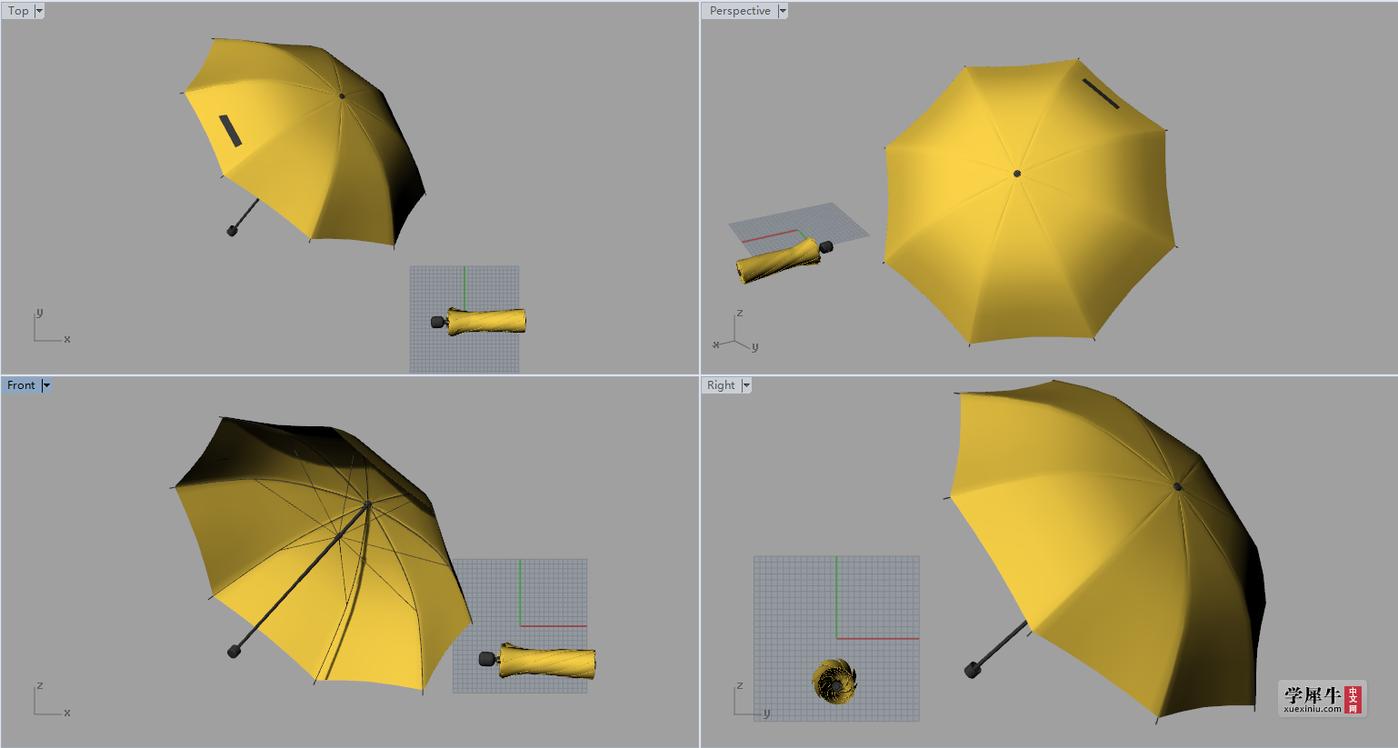 犀牛雨伞建模步骤图片