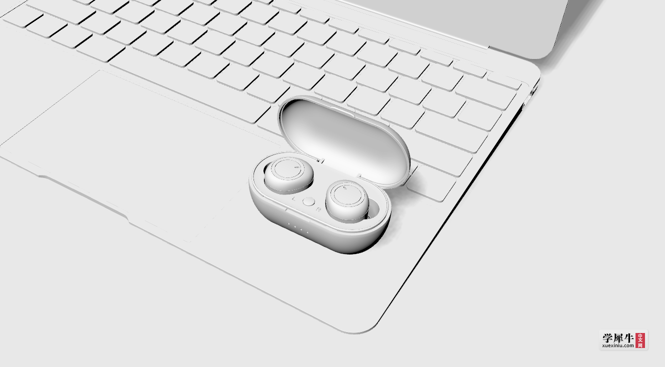 TWS蓝牙耳机建模渲染练习，文件内含 耳机，笔记本，手机模型。