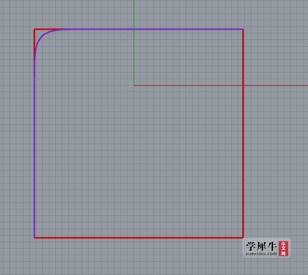 沿正方形边框绘制了一条曲线（紫色）
