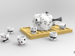 创意熊猫茶具，熊猫造型为微博为@漫画无聊的冰块